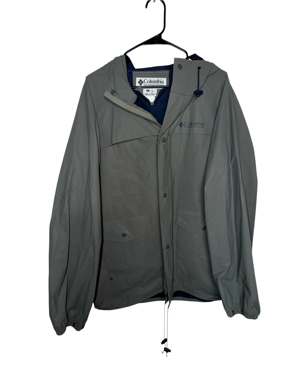 Vintage Columbia Men’s L Gray Hooded Rain Jacket Y2K Outdoor